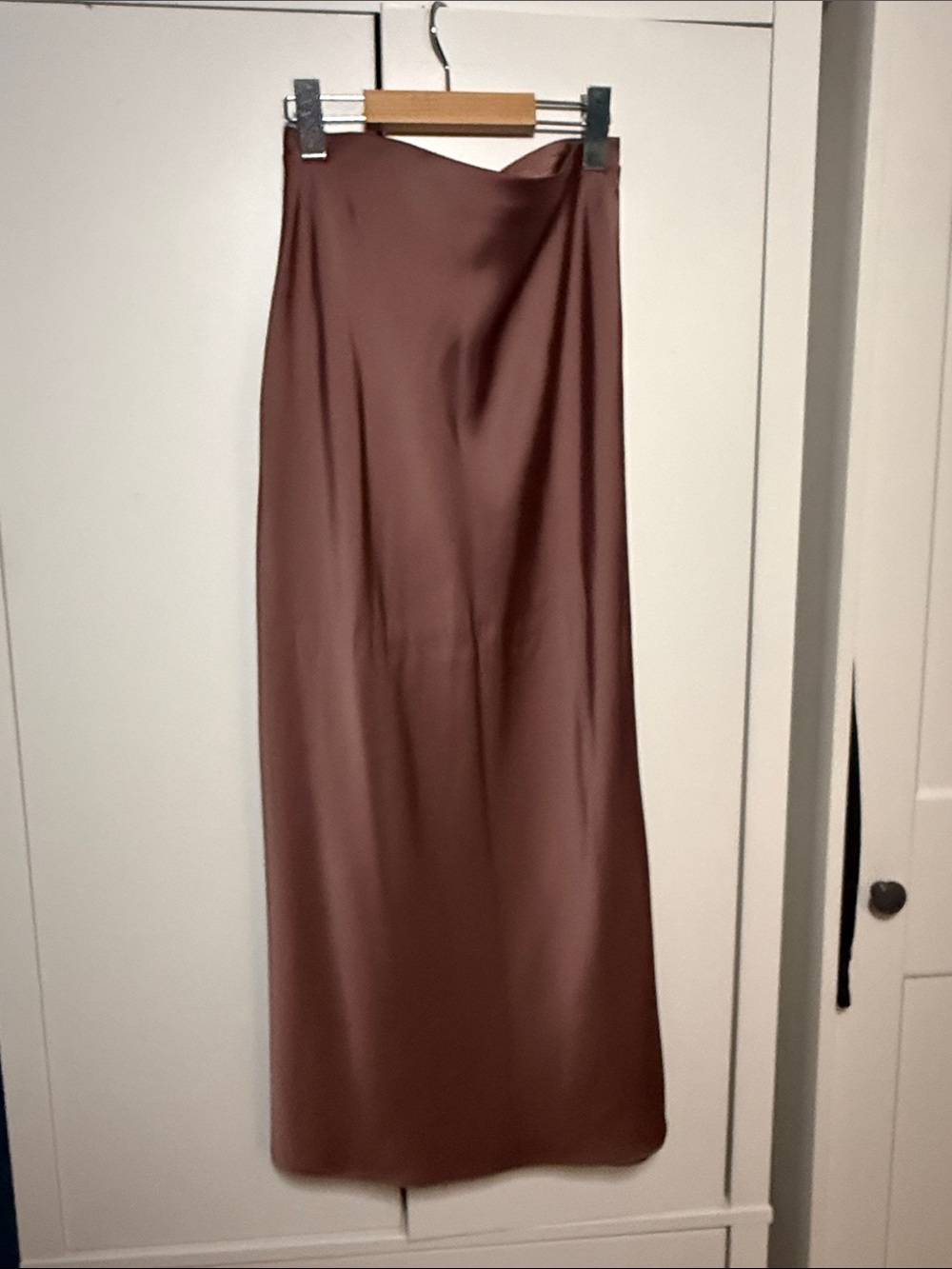 Zara Satin Maxi Skirt in Brown